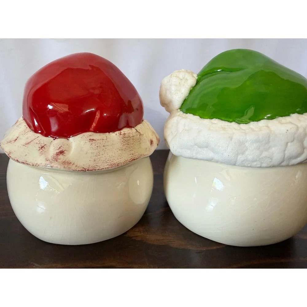 Vintage Snowman Head Ceramic Canisters Christmas Holiday Decor Set of 2 IB Mark